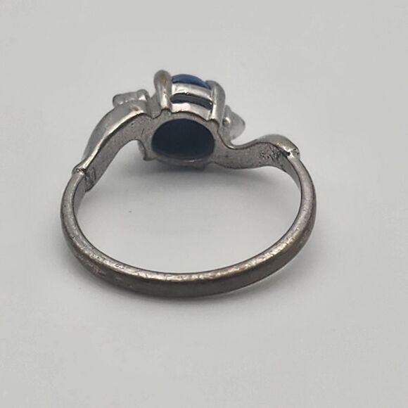 Vintage Vargas 18K White Gold HGE Blue Glass & Clear CZ Ring (8) - Picture 6 of 7